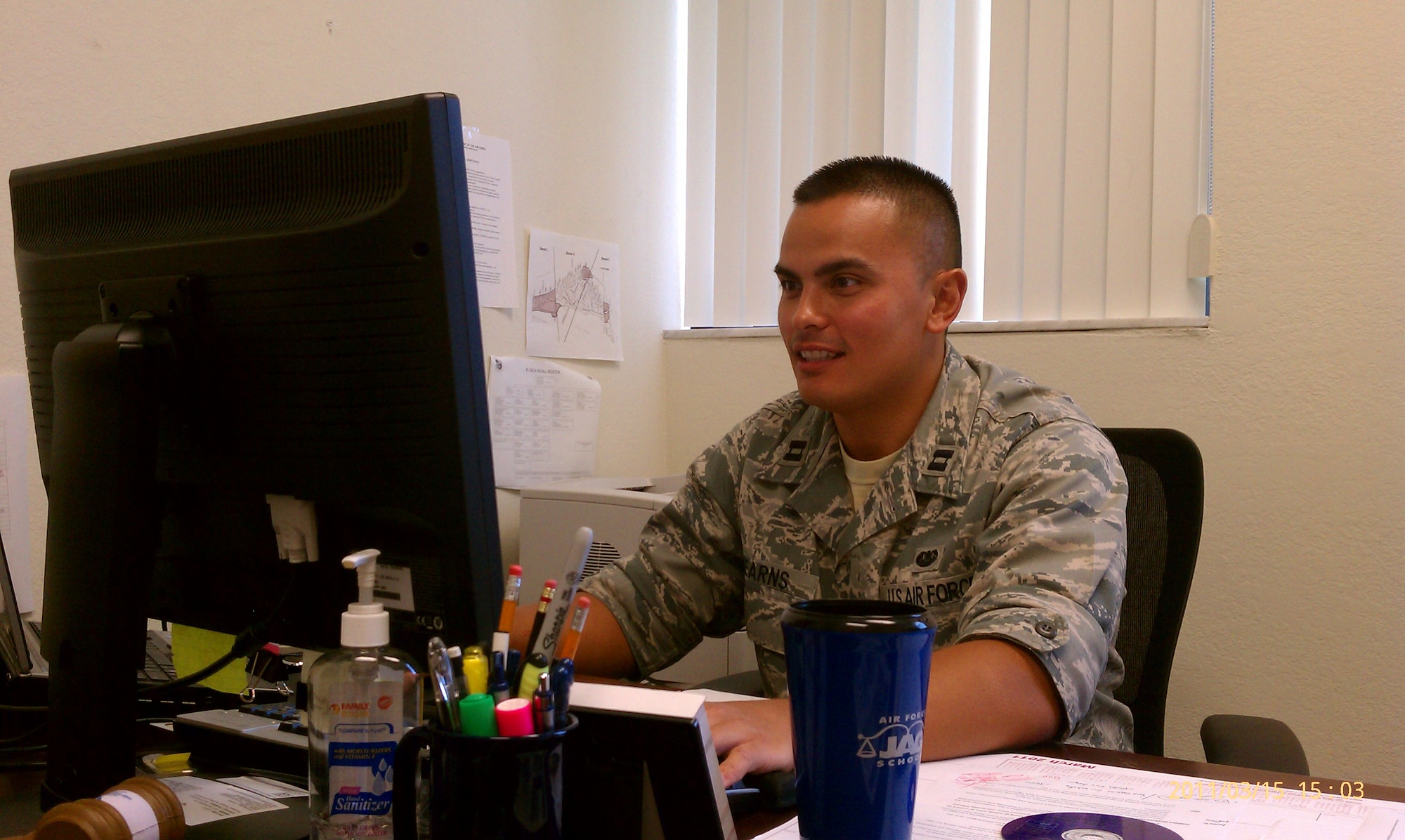 Capt. Jerome Kearns, 45th Space Wing Judge Advocate chief of administrative law, prepares a will for a U.S. Air Force Reserve officer. JA has made significant improvements in its Legal Assistance and other programs available to the Patrick community.

