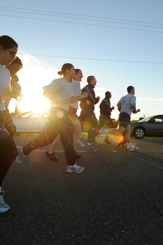 VANDENBERG AIR FORCE BASE, Calif. – Members of Team V participate in the Fit-to-Fight Run to kick off April’s  National Sexual Assault Awareness, Child Abuse Awareness and Prevention, Alcohol Awareness and Month of the Military Child here Thursday, March 31, 2011. (U.S. Air Force photo/Senior Airman Lael Huss)