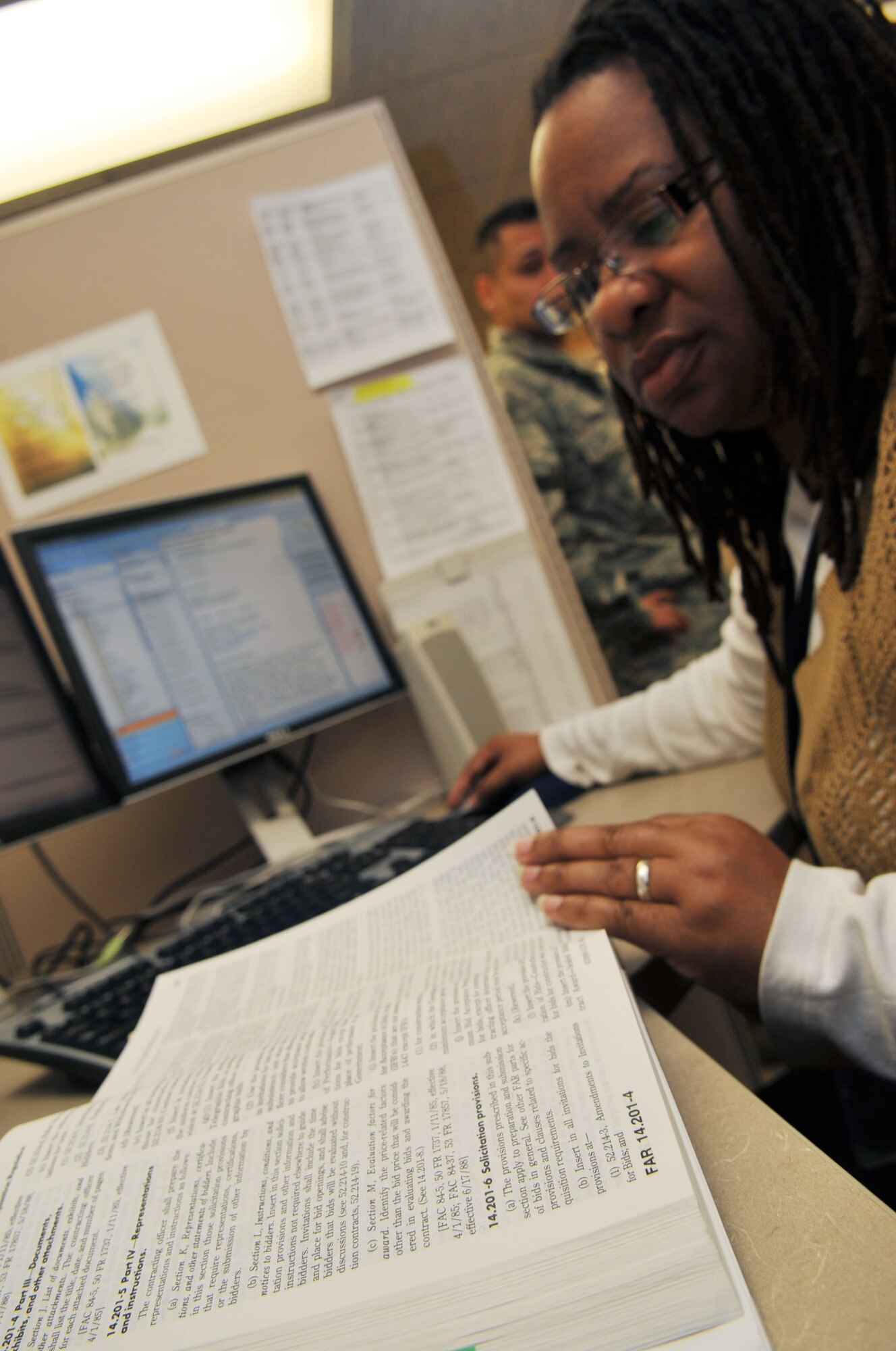 Stephanie Treadway, 2nd Contracting Squadron contracting specialist, works on a Defense Acquisition University course at Barksdale Air Force Base, La., April 1. The mission of the 2 CONS is to provide the quality contracting support and training necessary to optimize the mission capabilities of all organizations supported here and abroad. (U.S. Air Force photo/Senior Airman Brittany Y. Bateman)(RELEASED)