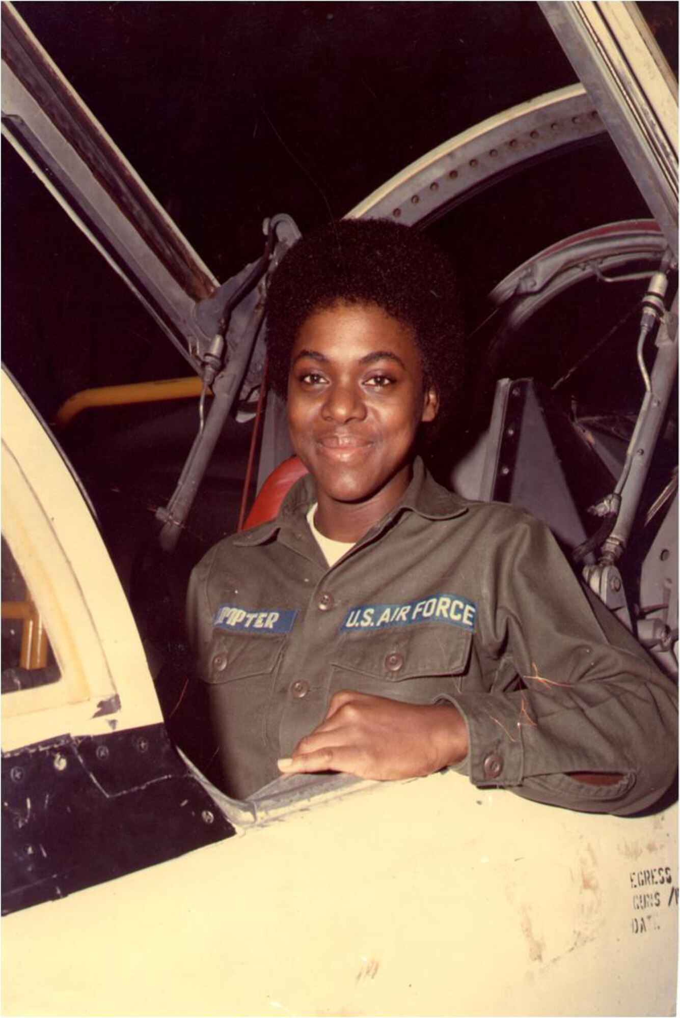 Cynthia Sumpter, now Mrs Cynthia Burney, takes a photo during jet engine mechanic training.  (Courtesy photo)