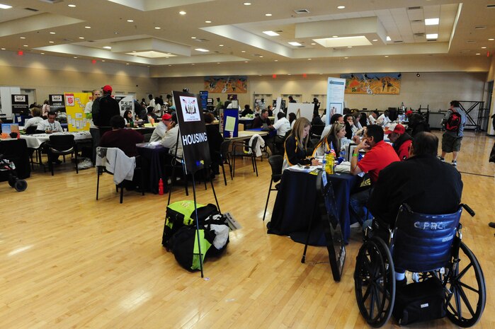 LAS VEGAS --  Veterans receive help from aid stations providing a multitude of services during a Veterans Stand Down, March 24.  The Veterans Stand Down provides homeless veterans emergency and supportive housing, food, health services, job training, legal aid and other assistance to help them live a better life.   (U.S. Air Force photo by Staff Sgt. William P.Coleman)
  


