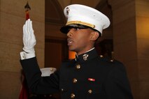 2nd Lt. Marques A. Williams, 24, from St. Paul, Minn., takes the oath of office in the Minnesota State Capitol April 2 to become a commissioned officer in the United States Marine Corps. For more photos of the event, visit www.facebook.com/rstwincities.