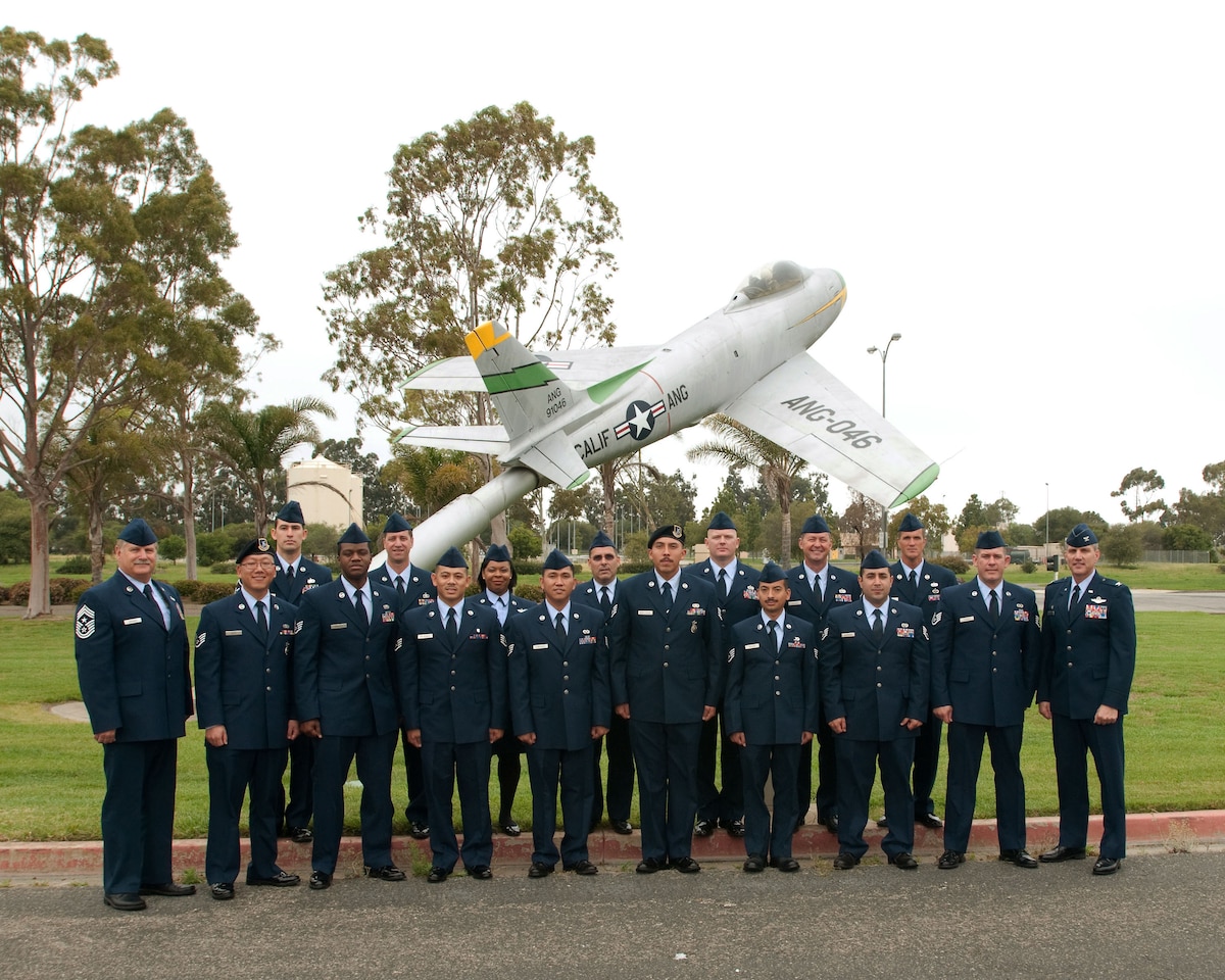 The 146th Airlift Wing at Channel Islands ANGS quarterly celebrates the promotion of new NCOs and Senior NCOs with an induction ceremony held on the base. Pictured here is the latest group who were promoted during the first quarter of 2011.