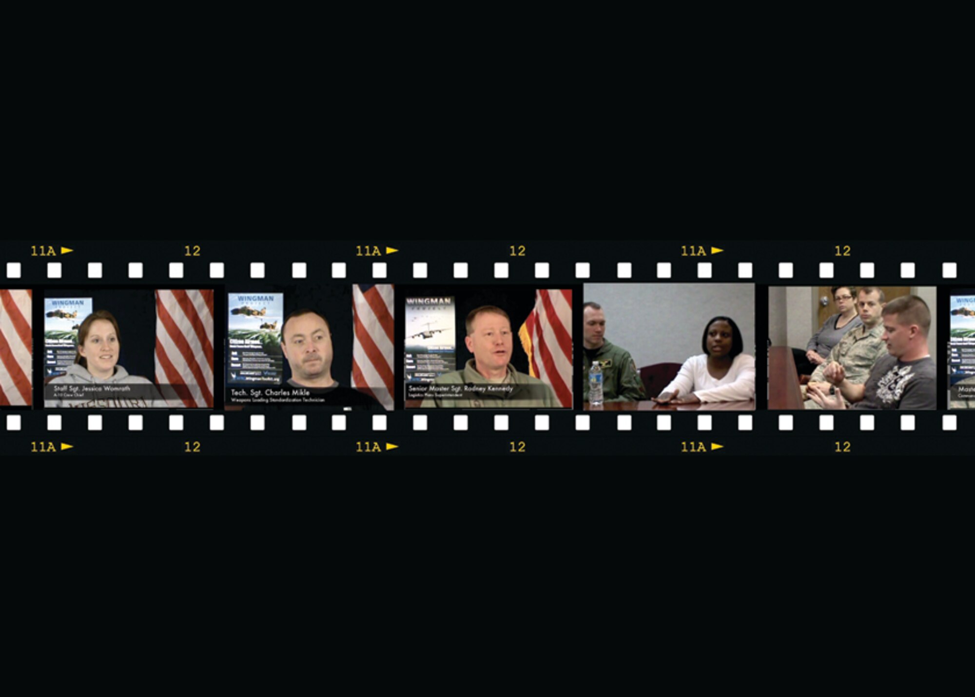 Members from the 442nd Fighter Wing participate in a video for Wingman Down Day 2011 produced by the safety and public affairs offices. The 442nd FW is an A-10 Thunderbolt II Air Force Reserve unit at Whiteman AFB, Mo. (U.S. Air Force illustration/Senior Airman Tracy Brown and Staff Sgt. Danielle Wolf)