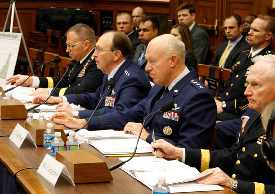 Army and Air Force Reserve Component chiefs testified and discussed equipment and budget needs with the congressional Subcommittee on Tactical Air and Land Forces on April 1.  Testimonies were heard from Lt. Gen. Jack C. Stultz, chief of Army Reserve; Lt. Gen. Charles E. Stenner Jr., chief of Air Force Reserve and commander of Air Force Reserve Command; Lt. Gen. Harry M. Wyatt III, director of the Air National Guard; and Maj. Gen. Raymond W. Carpenter, director of Army National Guard. (U.S. Air Force photo/Col. Bob Thompson)