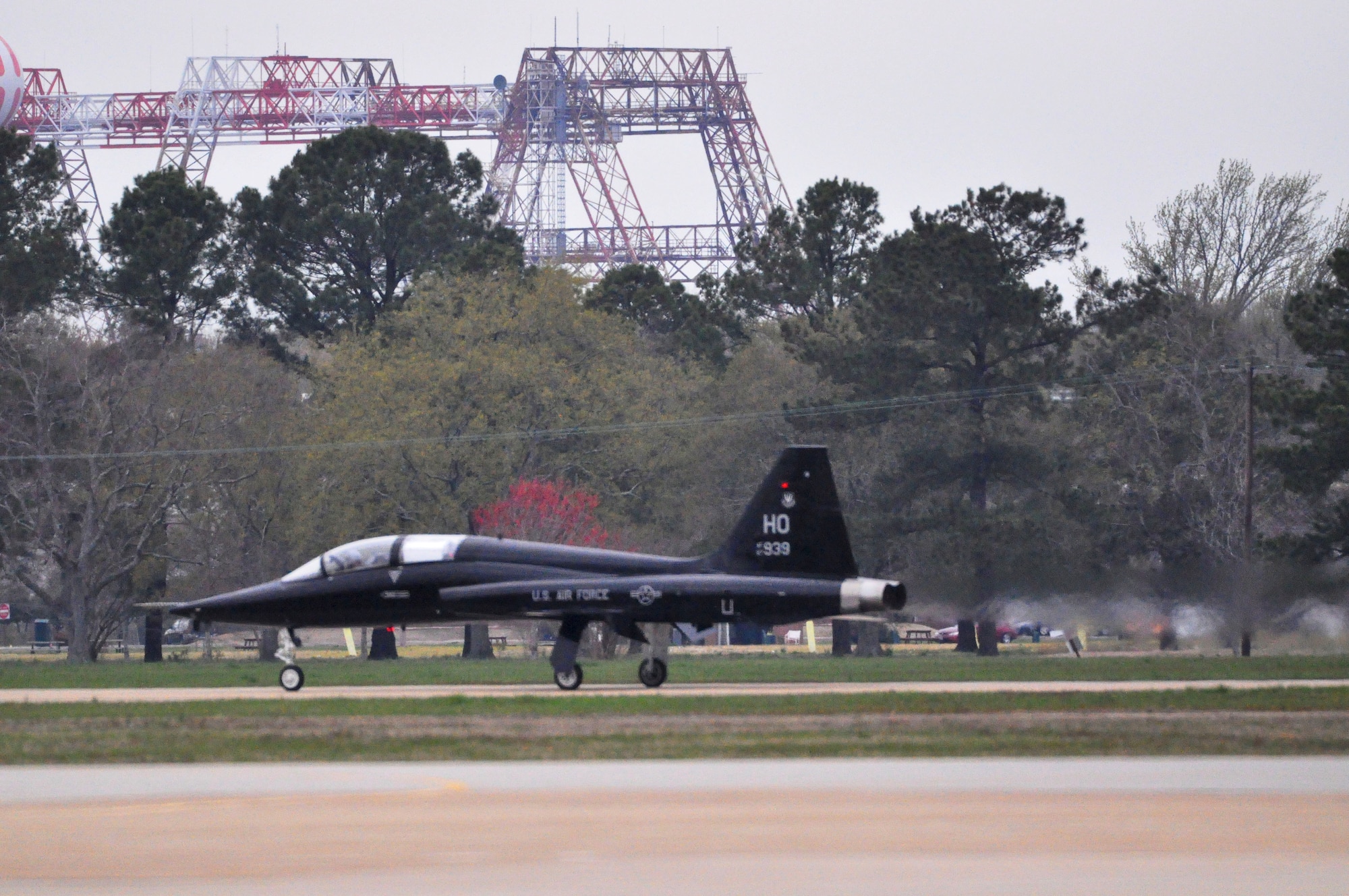 Col. Kevin Mastin, 1st Fighter Wing vice commander arrives at Langley AFB, Va., April 1, 2011 in a T-38 Talon. The T-38, from Holloman AFB, N.M., is on a temporary duty assignment to support the F-22 Raptors and provide hands-on combat readiness training for 1st FW pilots. (U.S. Air Force photo by Staff Sgt. Ashley Hawkins/Released)