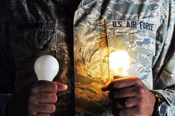 Managing energy consumption and conserving natural resources continues to be a priortiy for the U.S. Air Force. Airmen are reminded to practice these energy-saving tips in their homes and work centers. Lights and electronics should be turned off and unplugged when they are not in use. Set air-conditioning units at a higher temerature while out of the house in the middle of the day. Purchase energy efficient appliances and compact florescent light bulbs. Set water heaters lower while out of town and make energy-saving home improvements. (U.S. Air Force photo/Senior Airman Joanna M. Kresge)
