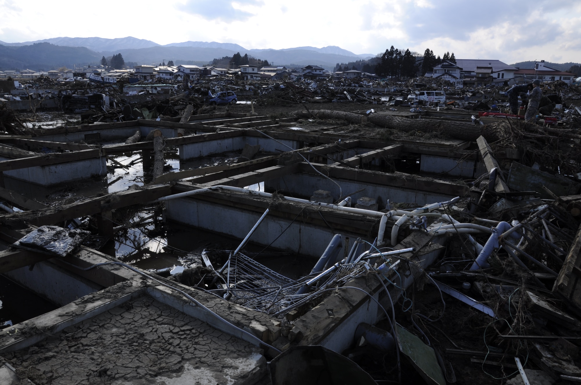 NODA MURA, Iwate, Japan – The coastal village here was heavily damaged as part of the March 11 earthquake and tsunami that struck Northern Japan.  Nearly 40 U.S. service members and civilians left Misawa Air Base, Japan, to assist in tsunami cleanup and relief efforts in the village as part of Operation Tomodachi. (U.S. Air Force photo by Senior Airman Joe McFadden/Released)