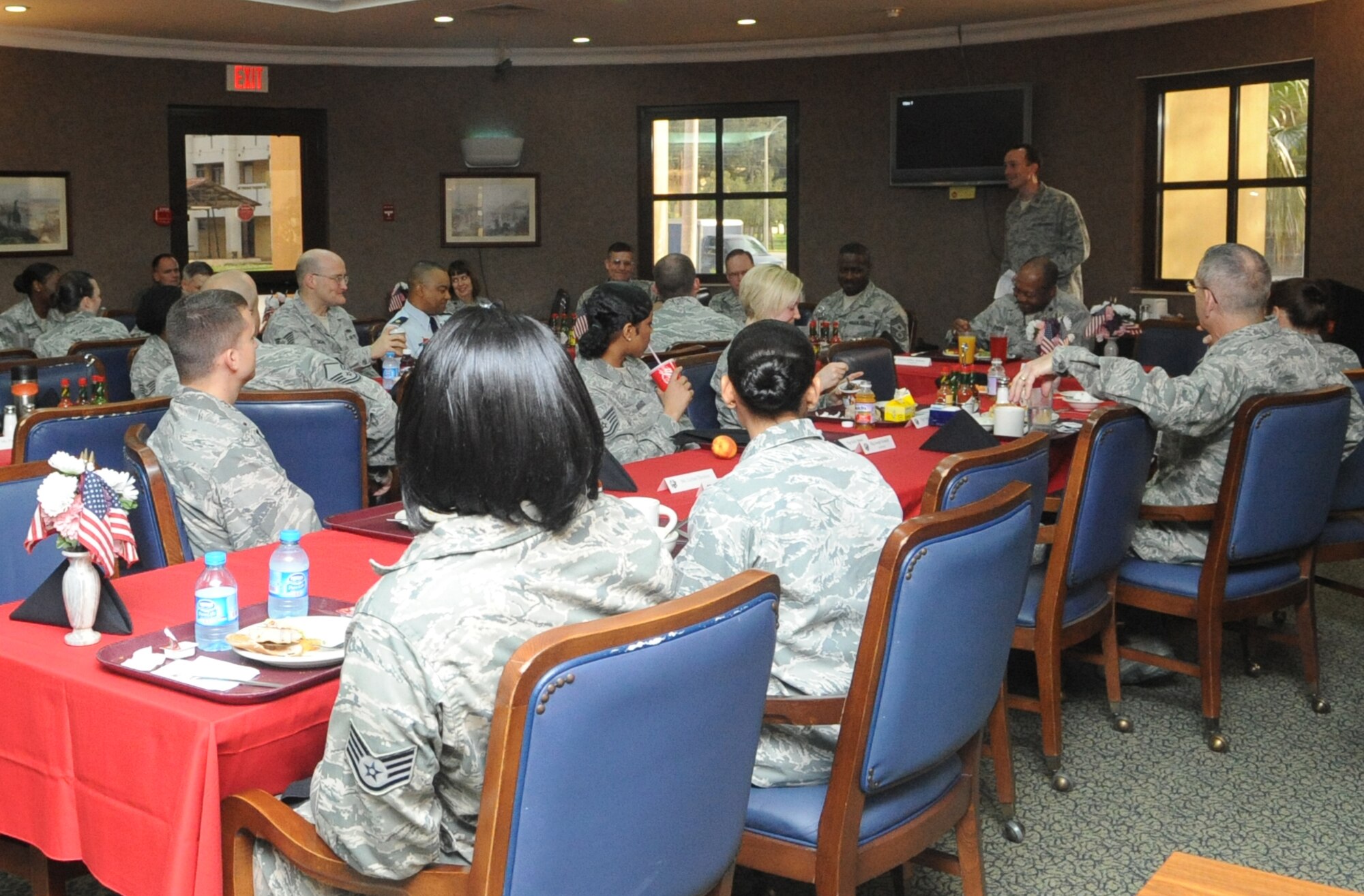 Capt. Mark Olson, from the 39th Medical Operations Squadron, and the Air Force Assistance Fund installation project officer, briefs wing leadership and AFAF unit project officers at the kick-off breakfast April 5, 2011, that marked the official start of the AFAF campaign at Incirlik Air Base, Turkey.  The AFAF is an annual on-the-job-fund-raising campaign that benefits Air Force official charitable organizations. The theme for 2011 is “Commitment to Caring.”  The campaign for Team Incirlik will run from March 29 to May 6. (U.S. Air Force photo by Tech. Sgt. Valda Wilson/Released)