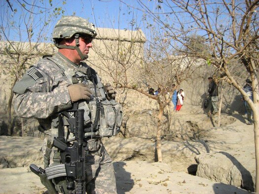 AFGHANISTAN -- Master Sgt. Robert Weber, Jr., Security Forces Platoon Sergeant, secures the Missouri Agriculture Development Team during his deployment. Sergeant Weber is a deployed  Air National Guard member from the 131st Bomb Wing.