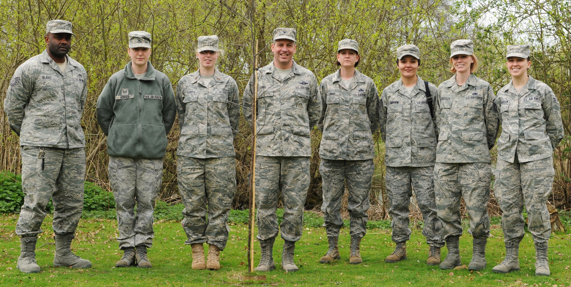 ROYAL AIR FORCE LAKENHEATH, England - Members of the 48th Fighter Wing came out to a tree planting ceremony supporting victims of sexual assault during Sexual Assault Awareness Month on April 4.  A birch tree was planted in Peace Keeper Park in honor of 48th FW sexual assault survivors.  (U.S. Air Force photo/Airman Cory Payne)