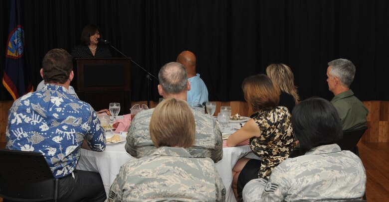 ANDERSEN AIR FORCE BASE, Guam - Attorney Naoko Shimizu the wife of Lt. Gov. Ray Tenorio of Guam, gives a speech during the Women?s History Month Luncheon here, April 5. The luncheon was arranged to show respect and honor women in the world. (U.S. Air Force photo/Senior Airman Carlin Leslie)