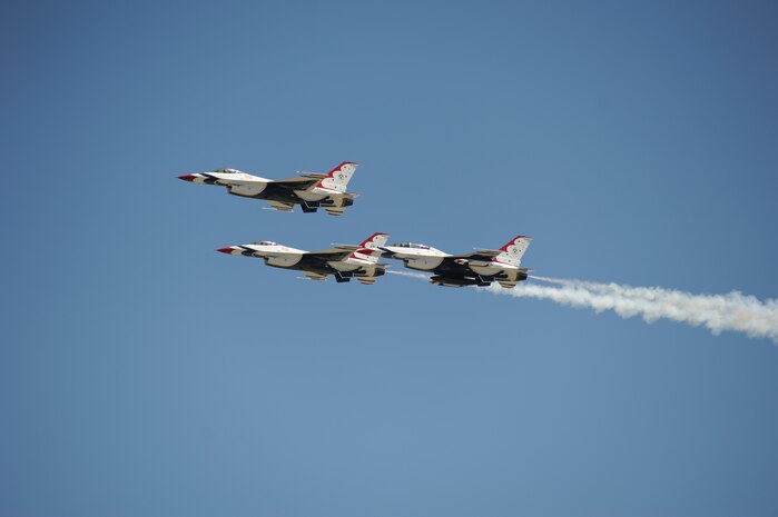 The U.S. Air Force Thunderbirds arrive at Joint Base Charleston, S.C., April 6. The Thunderbirds are scheduled to perform Saturday, April 9 during the 2011 Air Expo along with the U.S. Army Special Operations Black Daggers Jump team, Tora! Tora! Tora!, the GEICO Skytypers, a B-25 Bomber, Air Combat Command demonstrations teams and much more.