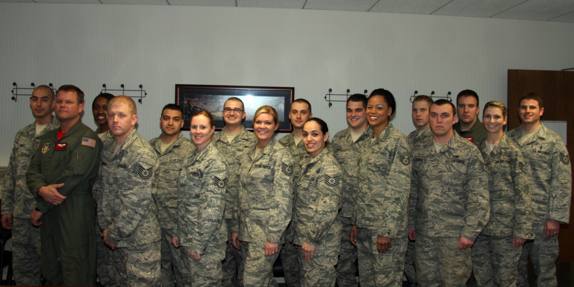 GRISSOM AIR RESERVE BASE, Ind. -- Grissom Airmen pose for a photo before their graduation ceremony from a noncommissioned officer leadership development course here recently. The 10-day course was established in 1989 in response to a need to provide meaningful, and challenging leadership training to mid-level enlisted personnel (U.S. Air Force photo/Senior Airman Damon Kasberg)