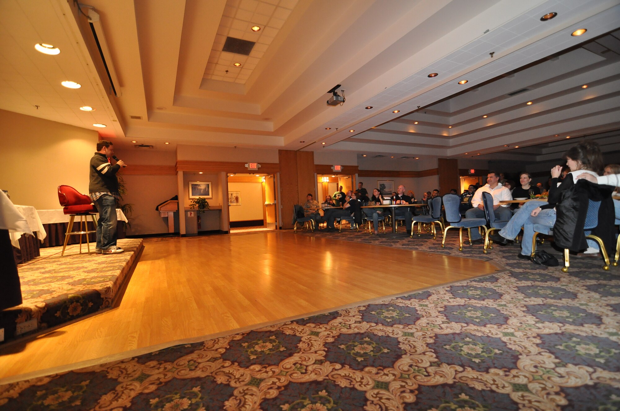 Comedians from the Minnehaha Comedy Club entertain 934th members and guests at the Services Club April 2. (Air Force Photo/Tech. Sgt. Bob Sommer)