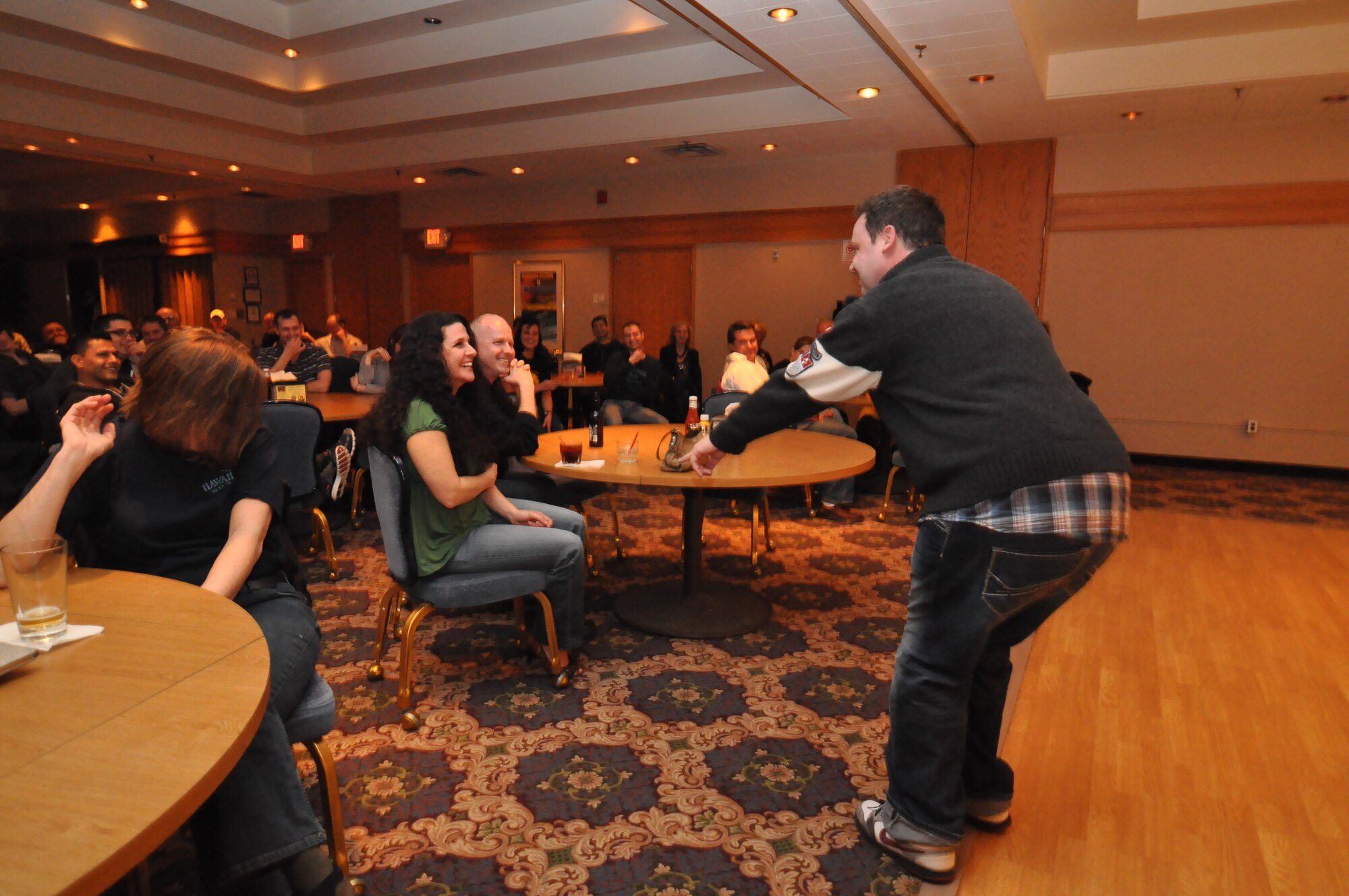 Comedians from the Minnehaha Comedy Club entertain 934th members and guests at the Services Club April 2. (Air Force Photo/Tech. Sgt. Bob Sommer)