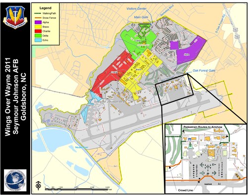 On-base parking areas. Each area will have a shuttle passing through every 20-30 minutes to brings guests to the Air Show area.