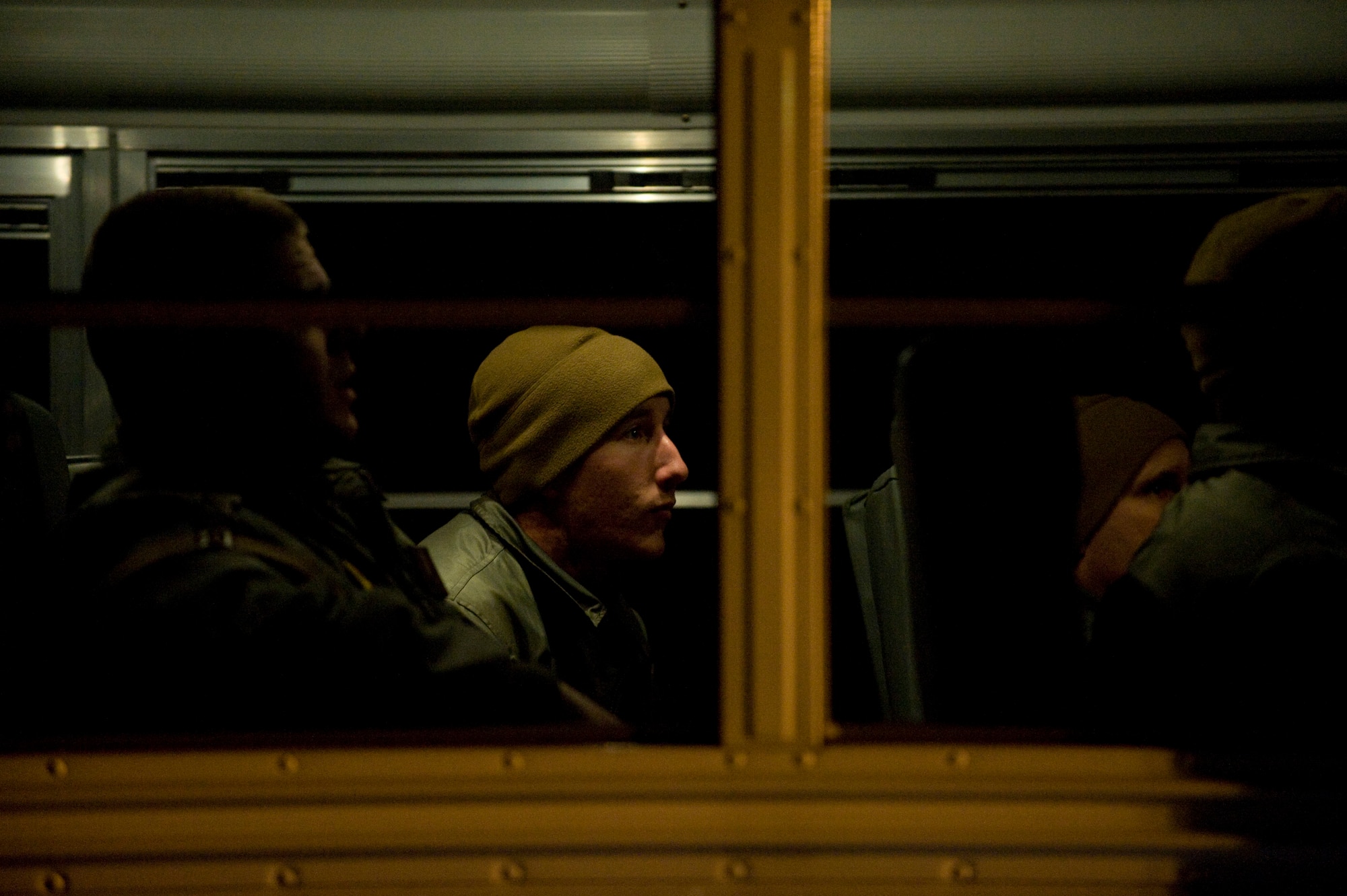 YOKOTA AIR BASE, Japan - Marines from the initial response force board a bus April 3 after arriving at Yokota Air Base. The INF is a 155-person team comprised of Marines from the Naval Support Facility, Indian Head, Md. As a smaller element of the chemical, biological and incident response force, the IRF is specifically trained in the areas of chemical, biological, radiological, nuclear and high yield explosion operations. The CBIRF will support Operation Tomodachi by providing a rapid response capability, and if requested, can assist and advise Japanese authorities. (U.S. Air Force photo/Master Sgt. Jeromy K. Cross)