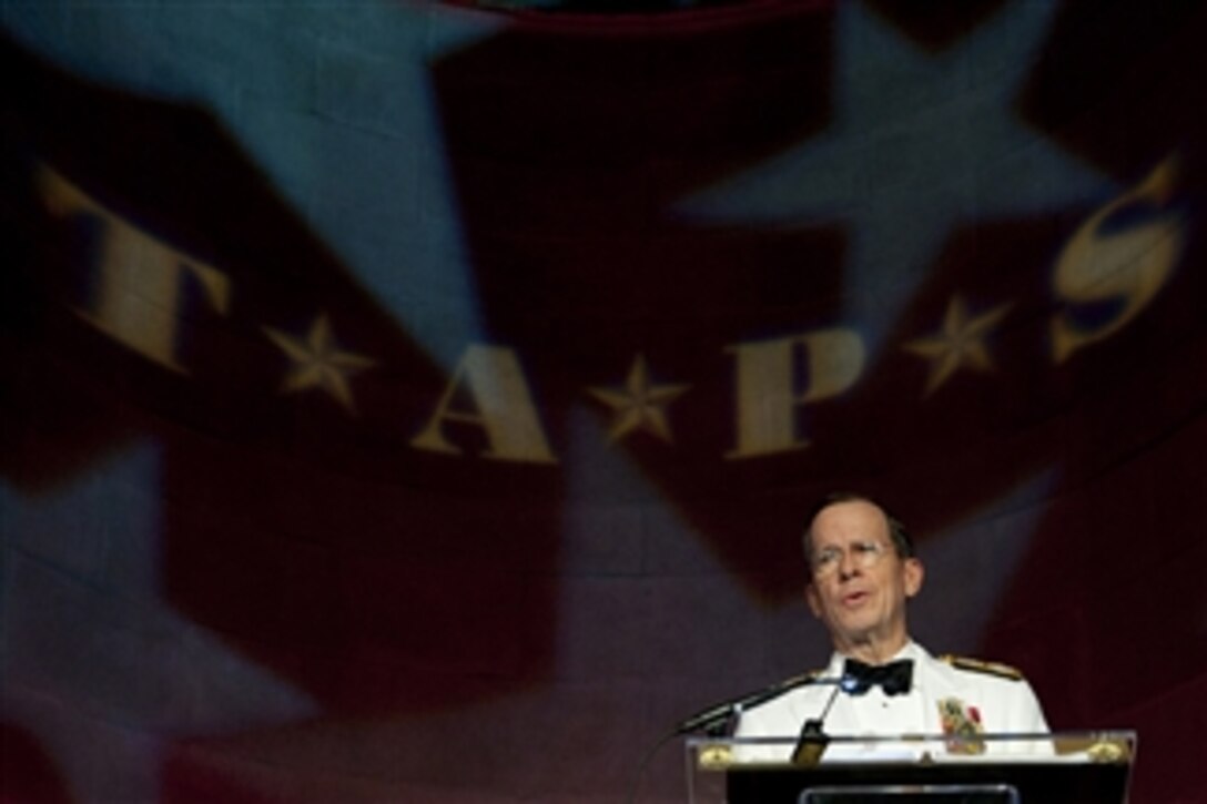 Chairman of the Joint Chiefs of Staff Adm. Mike Mullen, U.S. Navy, delivers remarks at the 2011 Tragedy Assistance Program for Survivors Honor Guard Gala in Washington, D.C., on April 5, 2011. 