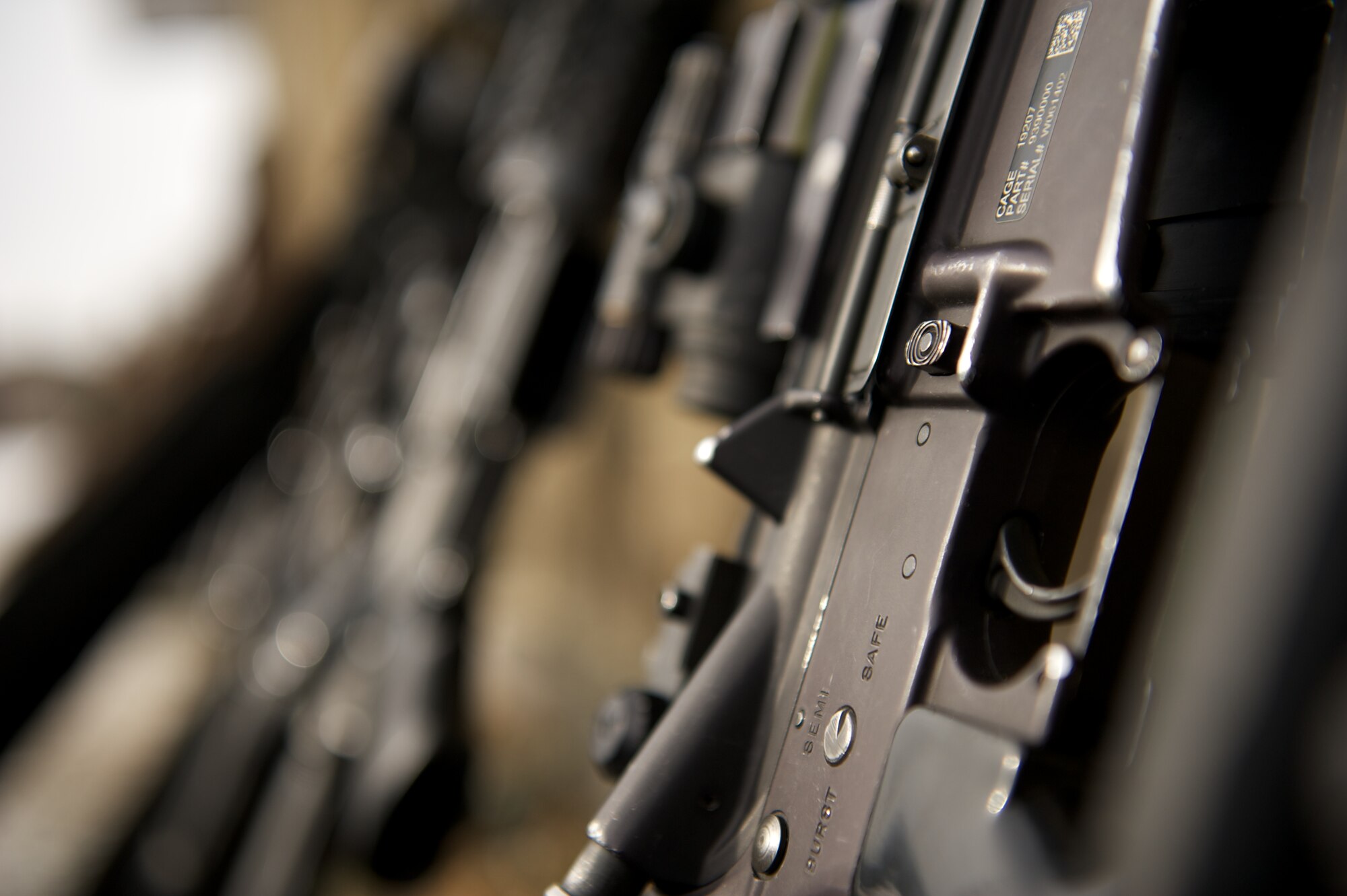 JOINT BASE ELMENDORF-RICHARDSON, Alaska ? Weapons belonging to A Company, 1st Battalion, 501st Infantry Regiment (Airborne), rest during a break in density ranges. (U.S. Air Force photo by David Bedard/Released)