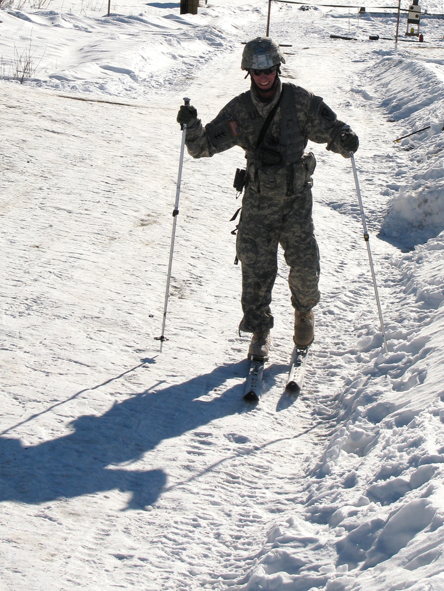 JOINT BASE ELMENDORF-RICHARDSON, Alaska ? Army Capt. Kurtis Schaaf, the commander of the Forward Support Company, 6th Engineer Battalion, starts his second lap of the biathlon course, March 14, in the 6th Engineer Battalion?s Arctic Sapper Winter Olympic Games. (Courtesy photo)