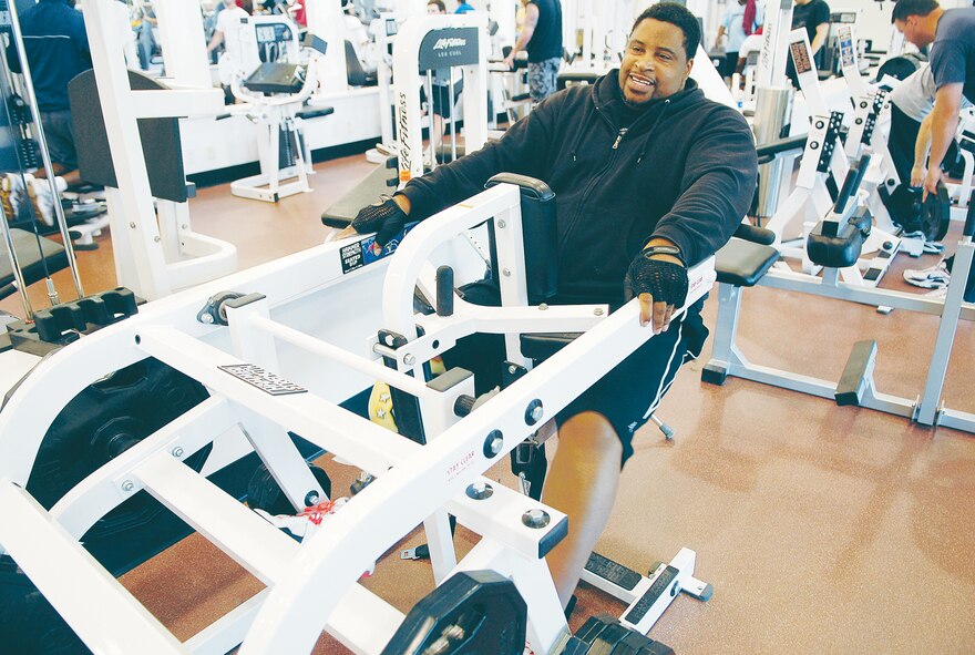 Timothy Anderson works out at the fitness center. U. S. Air Force photo by Tommie Horton