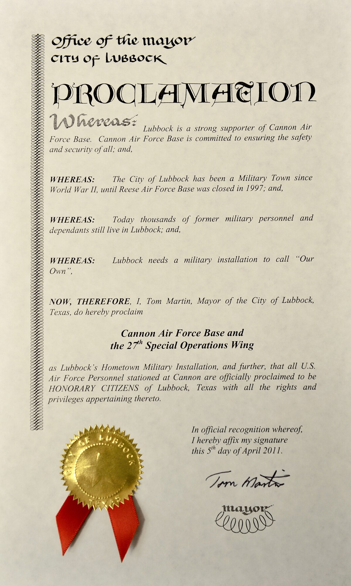 Proclamation (U.S. Air Force photo by Tech Sgt. Josef Cole)(RELEASED) 

