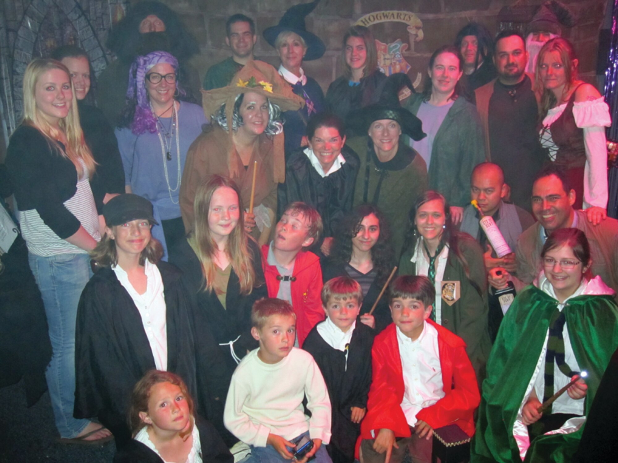 Participants pose during a Harry Potter event, organized by Trish Dotson, wife of Lt. Col. Robert Dotson, 65th Operations Support Squadron commander, at Lajes Field, Azores, Portugal in 2010.  This event is one of many Trish Dotson organized, leading to her USAFE 2011 Joan Orr Spouse of the Year award. (Courtesy photo)
