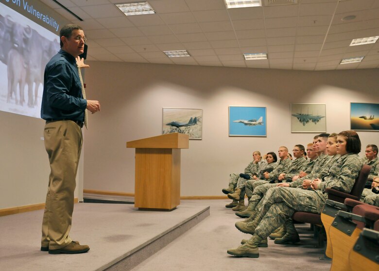 ROYAL AIR FORCE LAKENHEATH, England – Dr. David Lisak, associate professor of psychology at the University of Massachusetts in Boston, Mass. provides sexual assault awareness and prevention training to crime scene first responders at the Strike Eagle Complex on April 6, 2011. First responders include security forces, fire department and emergency medical personnel. This training is to ensure that first responders treat the victim’s in a manner that will not further traumatize them. 