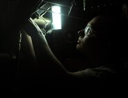 Senior Airman Caleb Powell, 23rd Equipment Maintenance Squadron sheet metal, performs a beam repair on an HC-130P Combat King during routine maintenance at Moody Air Force Base, Ga., April 7. Members of the 23rd EMS worked together to accomplish the repairs to the aircraft in a timely but thorough manner. (U.S. Air Force photo/Airman 1st Class Benjamin Wiseman)(RELEASED)