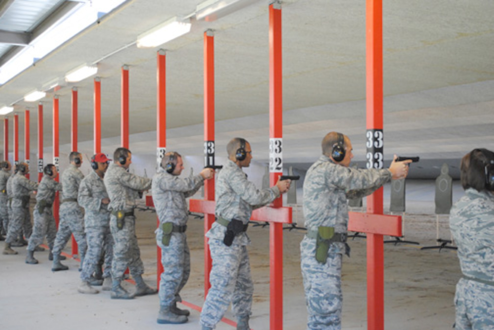 The new Maxwell Air Force Base firing range opened recently, featuring two bays with 42 firing points each, sound-reducing material and the ability to withstand higher-caliber ammunition. (Air Force photo/Christopher Kratzer)