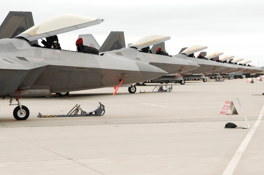 Langley Air Force Base F-22 Raptors prepare to deploy during an Operational Readiness Inspection on  April 9, 2011.  This is the first time fifth generation aircraft have participated in an ORI. . (U.S. Air Force photo by Airman 1st Class Kayla Newman/Released)