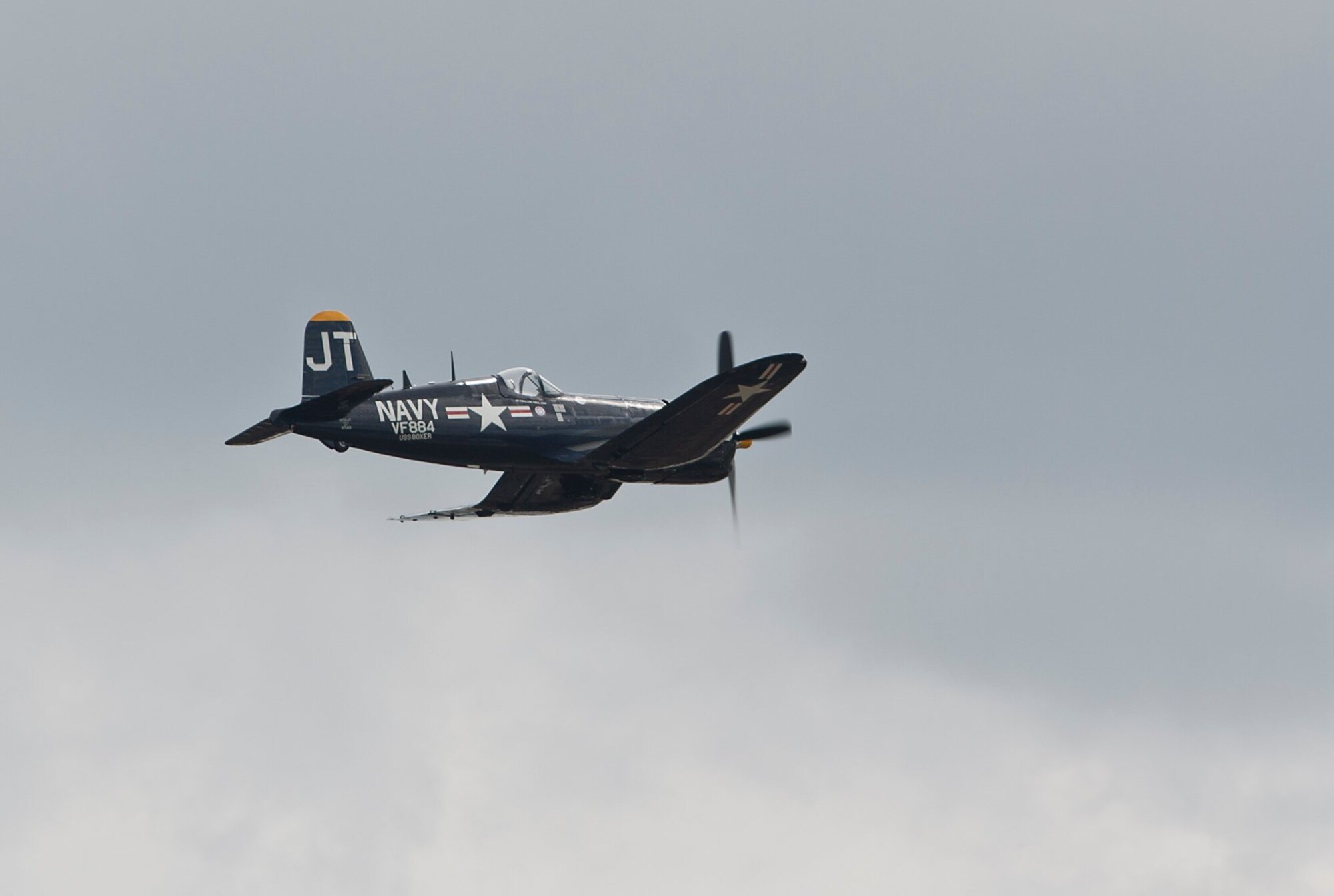 A Navy Corsair WWII fighter was one of the aircraft comemorating Naval aviation at Charleston Air Expo 2011 on April 8 and 9 in Charleston, S.C. (U.S. Air Force photo by Michael E. Dukes)
