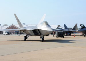 An F-22 Raptor taxis to the runway during the Operational Readiness Inspection at Langley Air Force Base, Va., April 10, 2011. The inspection evaluates an installation's ability to efficiently deploy military members, cargo and equipment while also adjusting to rapidly changing security conditions. (U.S. Air Force Photo/Senior Airman Zachary Wolf)