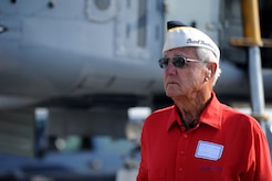 Buck Morris prepares for an interview during the Charleston Air Expo 2011 April 9, 2011, at Joint Base Charleston, S.C. Mr. Morris is a Navy veteran and a survivor of the attack on Pearl Harbor. He celebrated his 89th birthday by attending the Air Expo which attracted nearly 80,000 people. (U.S. Air Force Photo/Staff Sgt. Nicole Mickle)