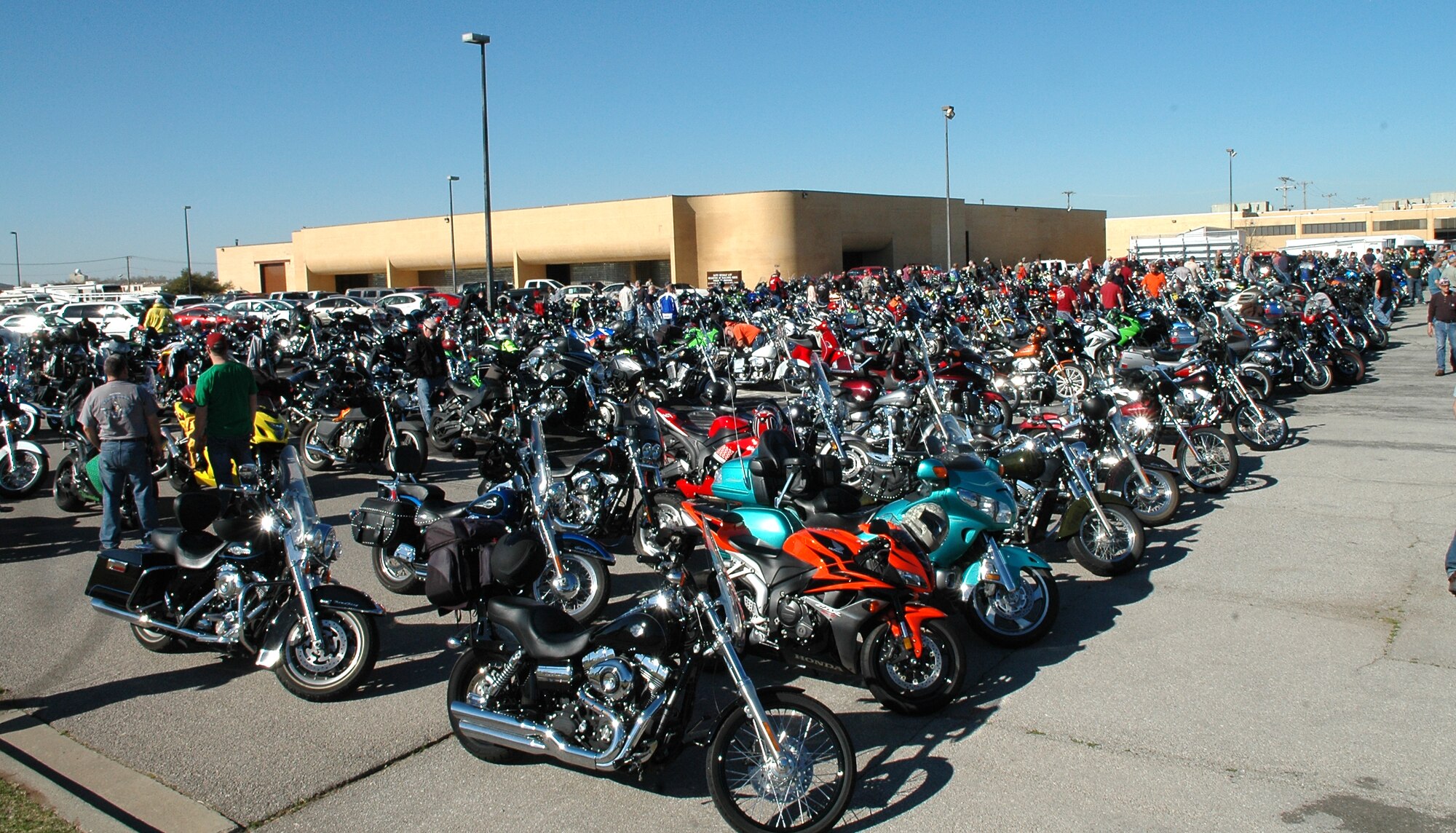 Hundreds of motorcycle riders from across all of Tinker’s associate units gathered at the riders range for a pre-season safety brief. The event, sponsored by the 72nd Air Base Wing Safety office was a way for riders to come together, have safety principles reinforced and meet their unit motorcycle safety representatives. (Air Force photo by Micah Garbarino)