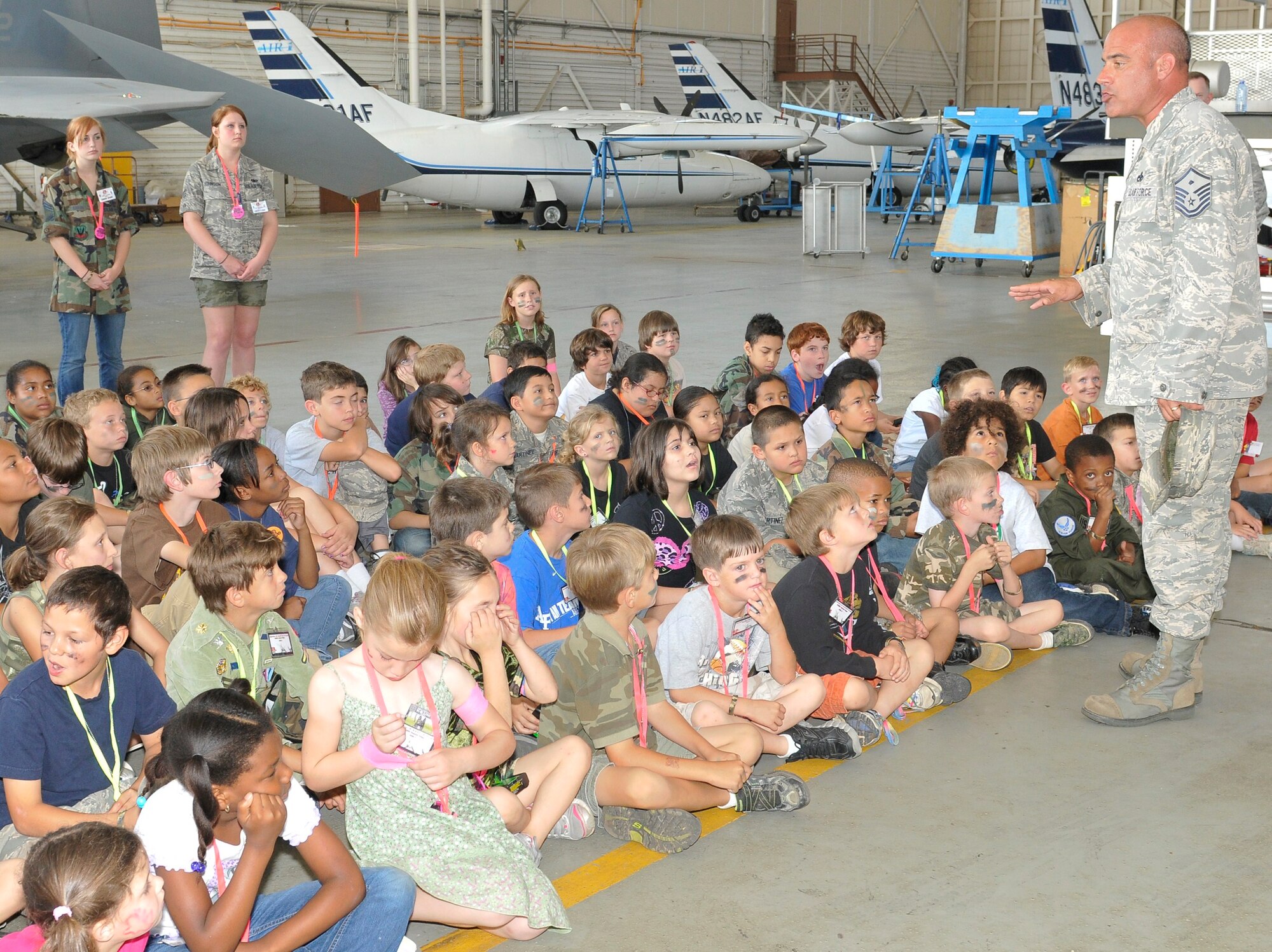 Team Tyndall dependents gather April 9 for the JR RAPTOR program. (U.S. Air Force photo by Lisa Norman)