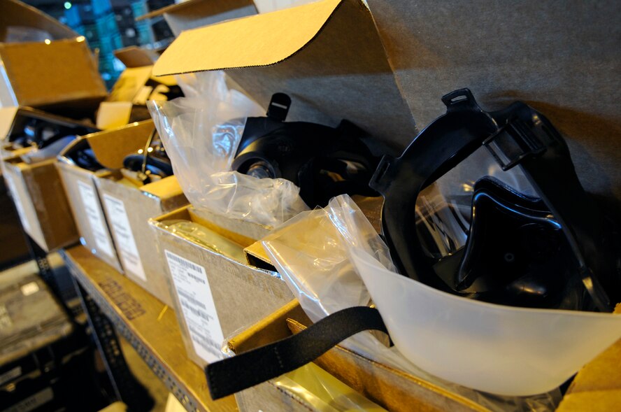 The 2nd Logistics Readiness Squadron individual protective equipment section is preparing for an M50 gas mask mass-issuance in June. The IPE section issues and inspects deployment and training gear including gas masks, inner ballistic armor, chemical warfare gear and weapons. (U.S. Air Force photo/Staff Sgt. John Gordinier)