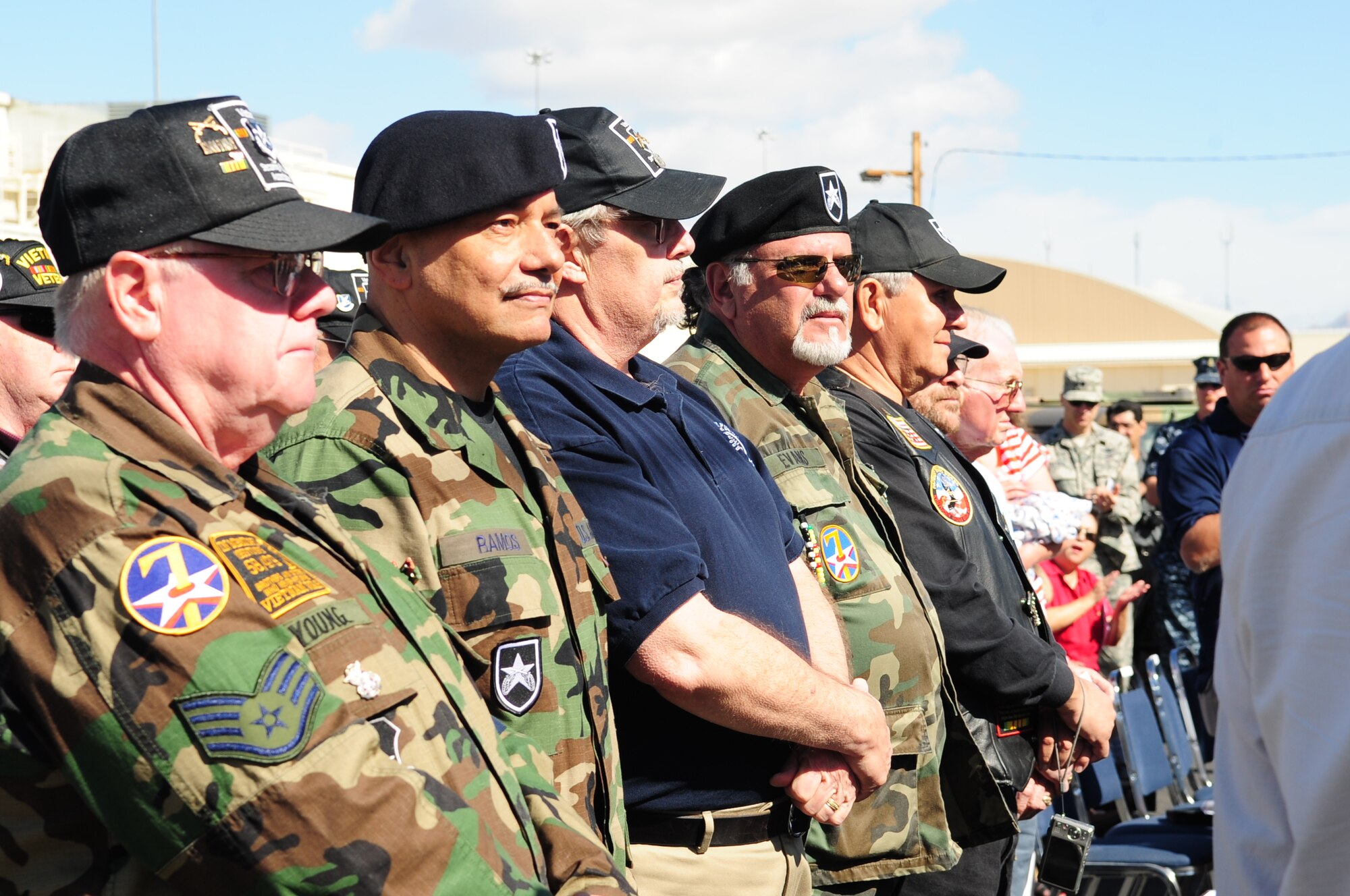 DAVIS-MONTHAN AIR FORCE BASE, Ariz. – Members of Airman Lehman’s unit, 632nd Air Police Squadron, stand to be recognized during the renaming of the 355th Security Forces Squadron headquarters building in honor of Airman Lehman here April 8. (U.S. Air Force photo/Airman 1st Class Jerilyn Quintanilla)