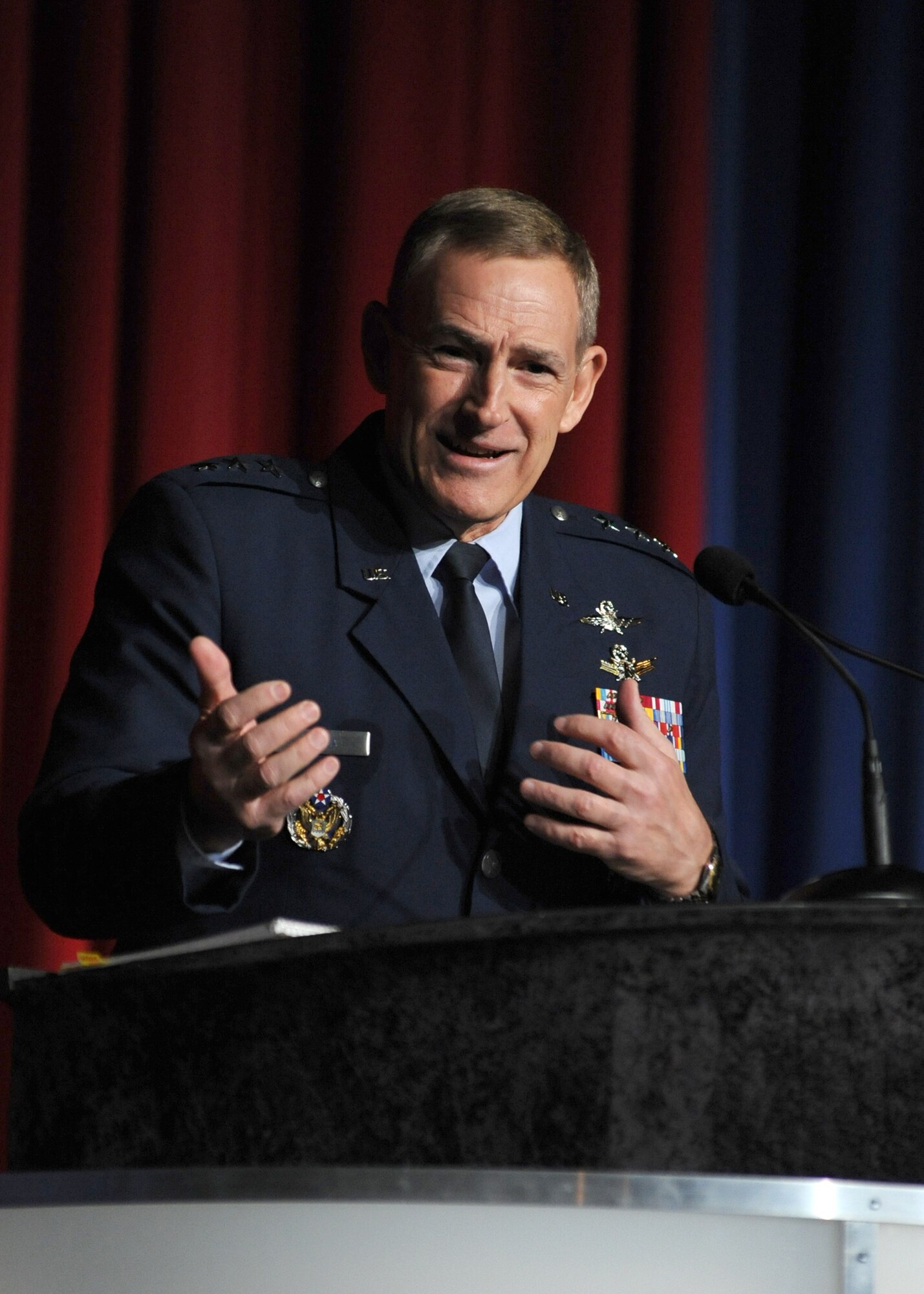 At the Cyber 1.1 event April 11, 2011, Lieutenant Gen. Michael Basla, AFSPC vice commander, discussed AFSPC's evolving cyber role and the principles of building a cyberspace foundation. (US Air Force Photo / Duncan Wood)