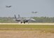 F-15 Eagles from the 104th Fighter Wing, Massachusetts Air National Guard arrive at Tyndall Air Force Base in Florida, in support of the Weapons System Evaluation Program (WSEP) on April 9, 2011. The two-week training and evaluation program is important for ground crews to test their maintenance systems and processes while loading live munitions on F-15 Eagles, as well as critical live training for the F-15 pilots to employ air-to-air missiles against remotely piloted target drones in flight. (U.S. Air Force Photo by: Master Sergeant, Mark W Fortin)