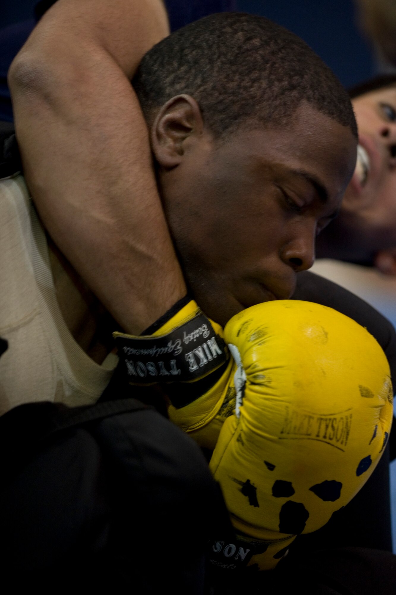 SATHER AIR BASE, Iraq -- Senior Airman Branden Smithwick, 447th Expeditionary Security Forces Squadron, grapples with an Iraqi airman April 8.  Members of the 447th ESFS trained Iraqi security forces airmen ensuring weapons qualification and teaching defensive tactics, vehicle searches and other force protection measures. Airman Smithwick is deployed from the 647th Security Forces Squadron, Joint Base Pearl Harbor-Hickam, Hawaii, and is a native of Washington, D.C. (U.S. Air Force photo by Staff Sgt. Levi Riendeau)