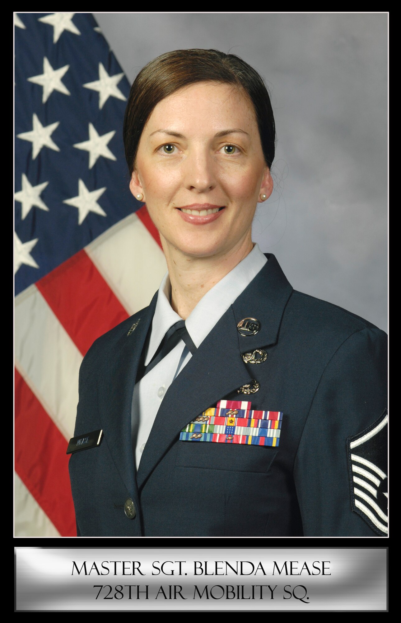 Master Sgt. Blenda Mease, the Air Mobility Control Center superintendent at the 728th Air Mobility Squadron, graduated from the Air Force Senior NCO Academy March 11, 2011, at Maxwell-Gunter Air Force Base, Ala. The seven-week course is intended to prepare master sergeants and senior master sergeants for the increased leadership and management responsibilities of chief master sergeant. Graduation in residence is mandatory before promotion to chief. Professional military education is designed to help Airmen acquire the management and leadership skills they will need to be successful at each step of their careers. (U.S. Air Force Illustration by Staff Sgt. Alexandre Montes)