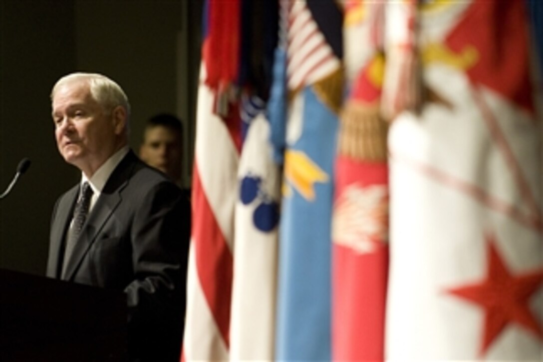 Secretary of Defense Robert M. Gates speaks at the retirement ceremony for the 36th Chief of Staff of the Army Gen. George Casey Jr. in the Pentagon on Apr. 11, 2011.  Casey served the U.S. Army for nearly 41 years.  