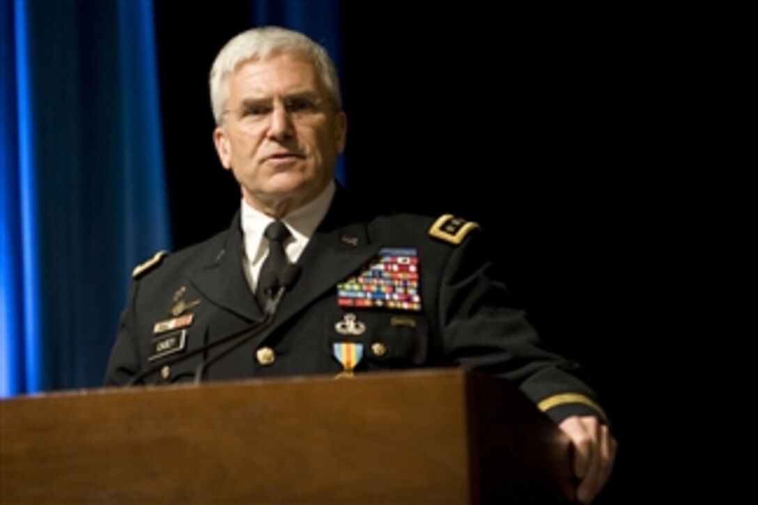 The 36th Chief of Staff of the Army Gen. George Casey Jr. speaks at the conclusion of his retirement ceremony in the Pentagon on Apr. 11, 2011.  Casey served the U.S. Army for nearly 41 years.  