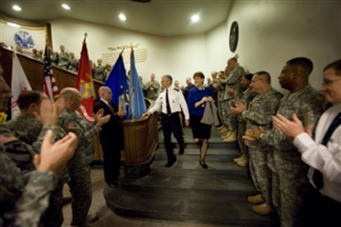 The 36th Chief of Staff of the Army Gen. George Casey Jr. and his wife Sheila are honored by members of the Army Staff as they depart the Pentagon on Apr. 11, 2011.  Casey served the U.S. Army for nearly 41 years.  