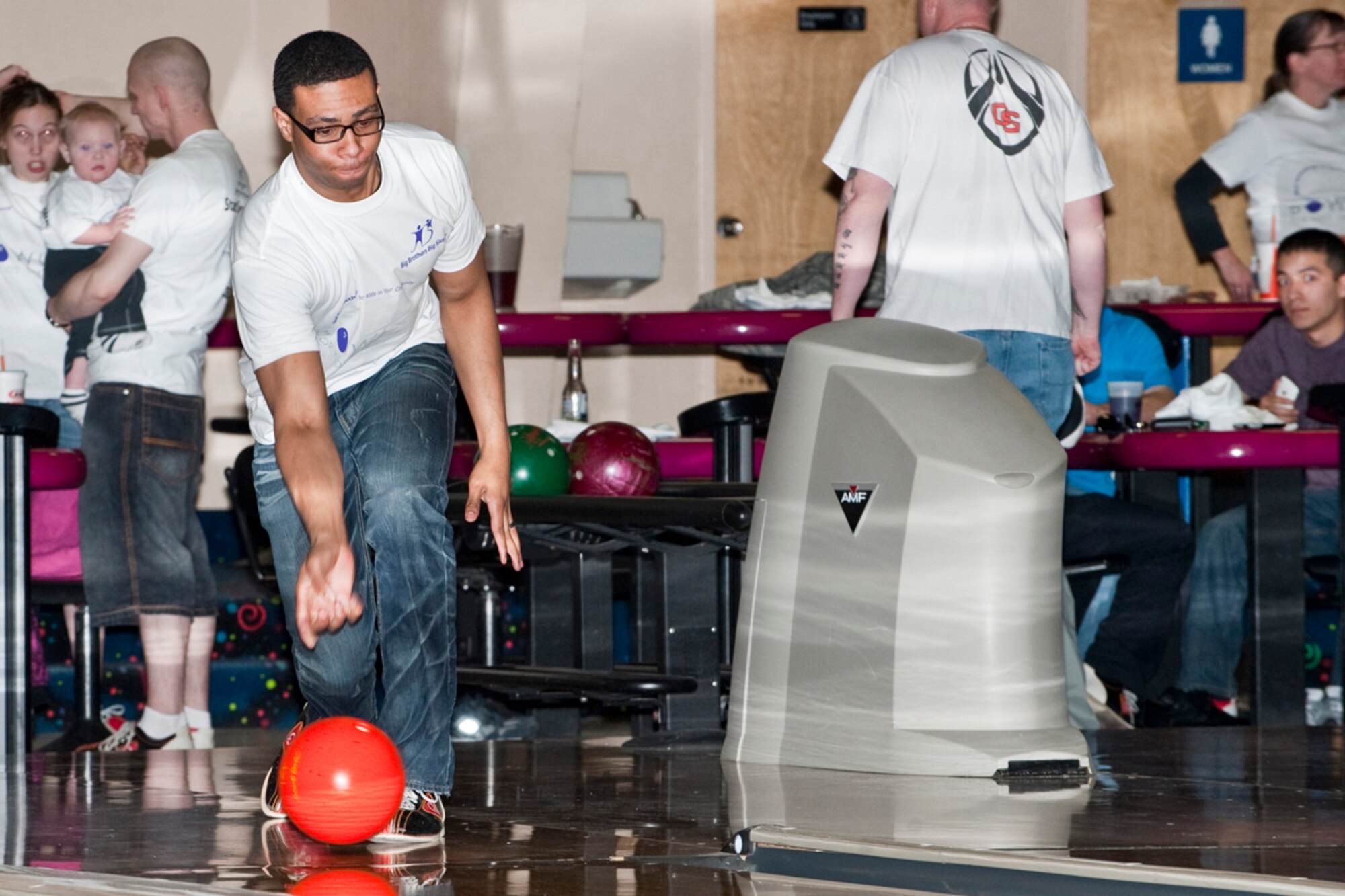 JOINT BASE ELMENDORF-RICHARDON, Alaska - Darsha Gill bowls during Big Brothers Big Sisters of Alaska?s Bowl for Kids Sake at JBER?s Polar Bowl April 8. The event helped raised money for the organization and will be used toward children matched with BBBS. Gill is an airman first class with the 673d Medical Support Squadron. (U.S. Air Force photo/Senior Airman Christopher Gross)