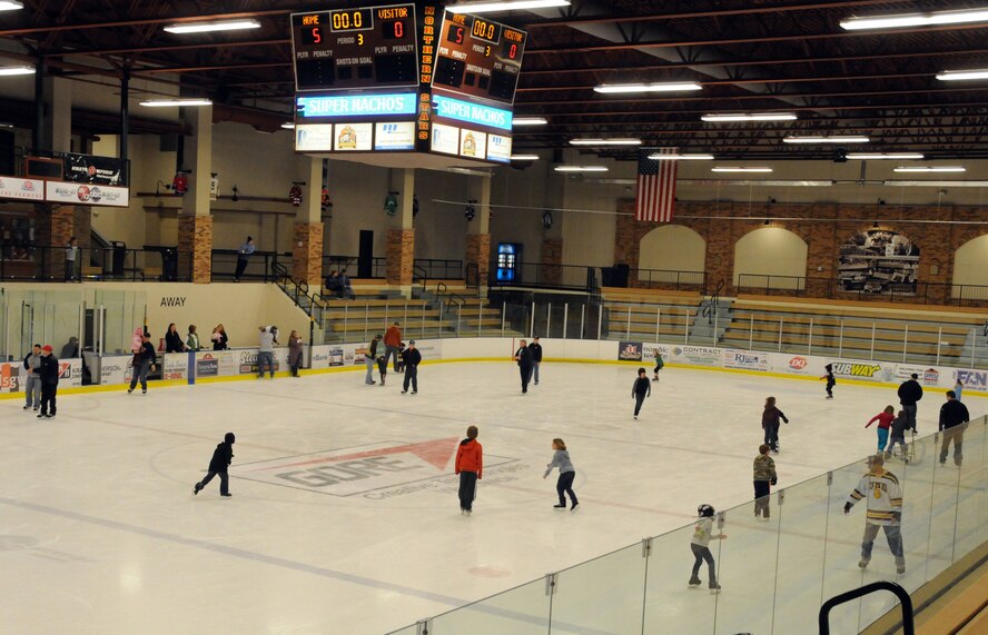 Families from the 148th Fighter Wing, Duluth, Minn. and the 133rd Airlift Wing out of St. Paul, Minn. take the time to enjoy open skating during the 2011 Minnesota National Guard Hockey Tournament.  The tournament was held at the Duluth Heritage Sports Center in Duluth, Minn.  (U.S. Air Force photo by Master Sgt. Ralph J. Kapustka)