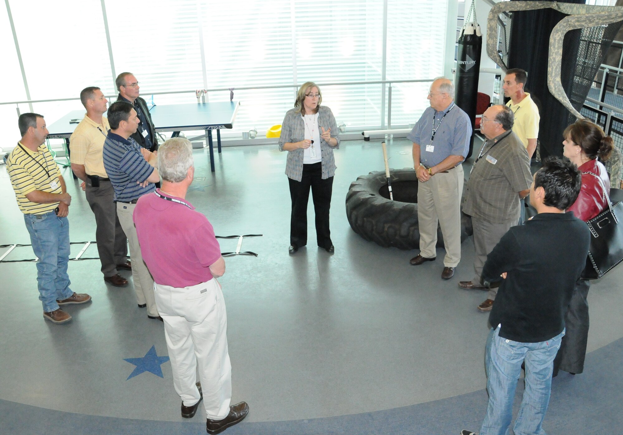 LAUGHLIN AIR FORCE BASE, Texas – Kathleen Rasmussen, of the Center for the Intrepid at San Antonio’s Brooke Army Medical Center, conducts a tour of the CIF for a group of civic leaders from Del Rio as well as members of Laughlin’s leadership April 11. The group also visited the Fisher House and the Warrior and Family Support Center while at BAMC. (U.S. Air Force photo by Airman 1st Class Blake Mize)