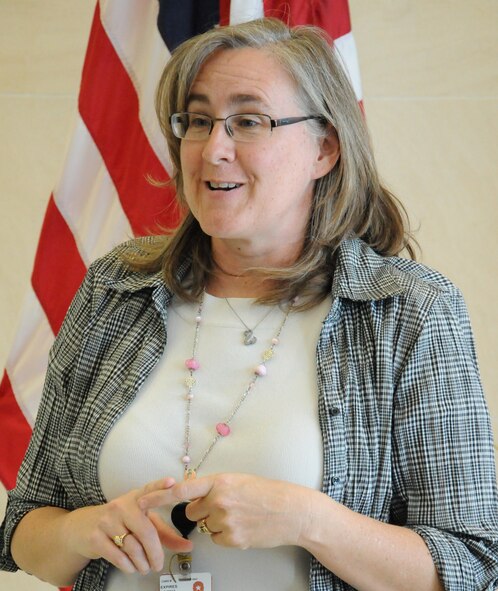 LAUGHLIN AIR FORCE BASE, Texas – Kathleen Rasmussen, of the Center for the Intrepid at San Antonio’s Brooke Army Medical Center, conducts a tour of the CIF for a group of civic leaders from Del Rio as well as members of Laughlin’s leadership April 11. The group also visited the Fisher House and the Warrior and Family Support Center while at BAMC. (U.S. Air Force photo by Airman 1st Class Blake Mize)